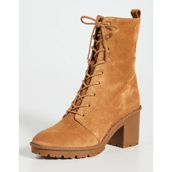 $450 VINCE Henderson Lace ZIP COMBAT Boots TAN SUEDE CHUNKY...